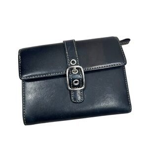 Vintage Coach Black Leather Soho Buckle Trifold Wallet
